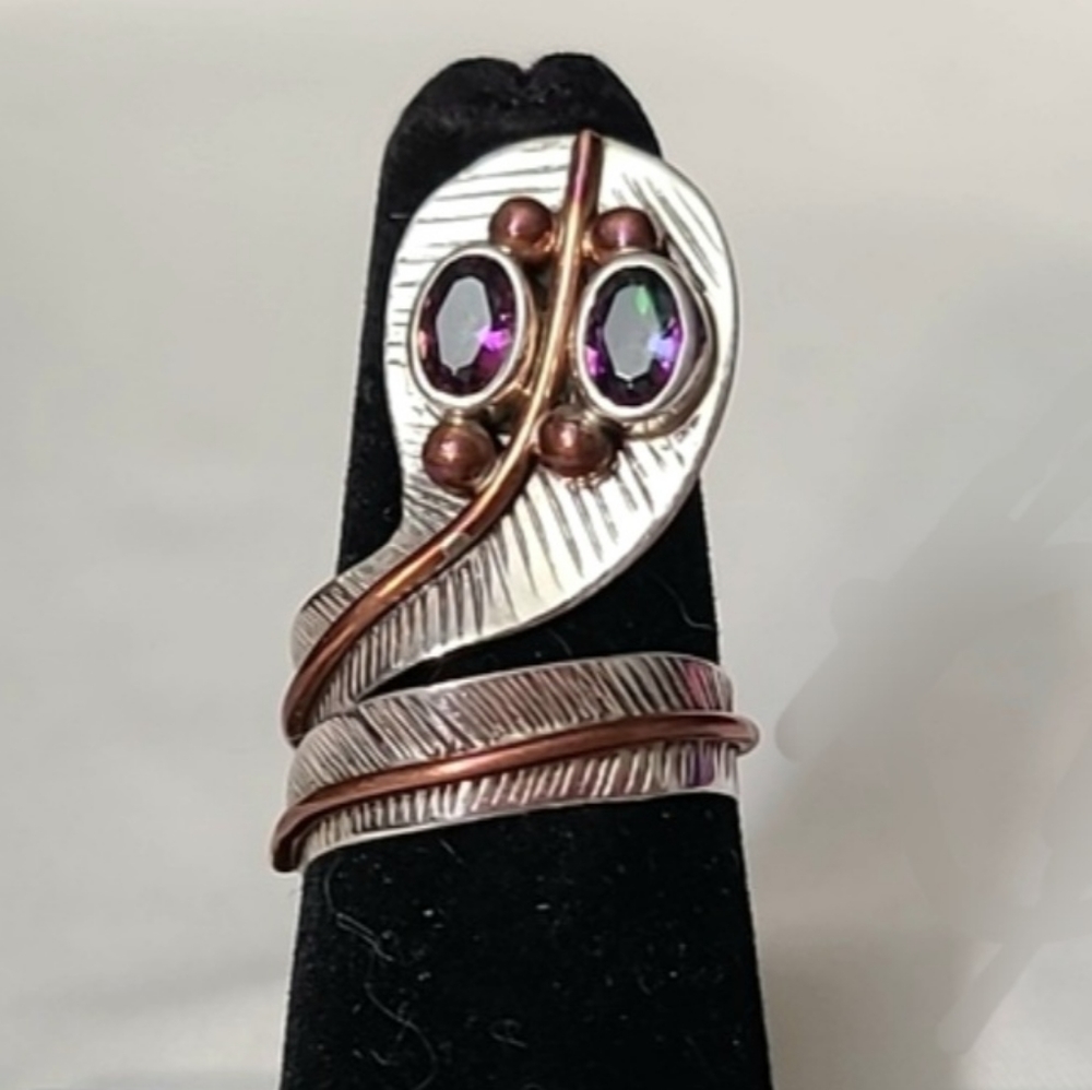 Estate Southwestern .925 Sterling Silver Ring Mystic Topaz Handcrafted  7.75